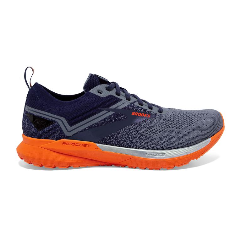 Brooks Men's Ricochet 3 Lightweight Road Running Shoes - Navy/Grey/Scarlet (SKVJ78531)